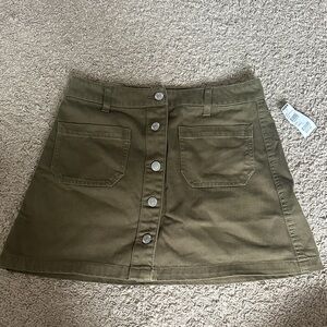Olive Button-Front A-Line Skirt